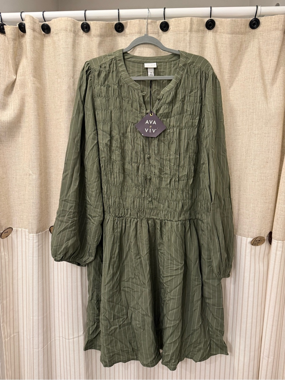 Ava & Viv Olive Green Long Sleeve Smocked Tiered Dress